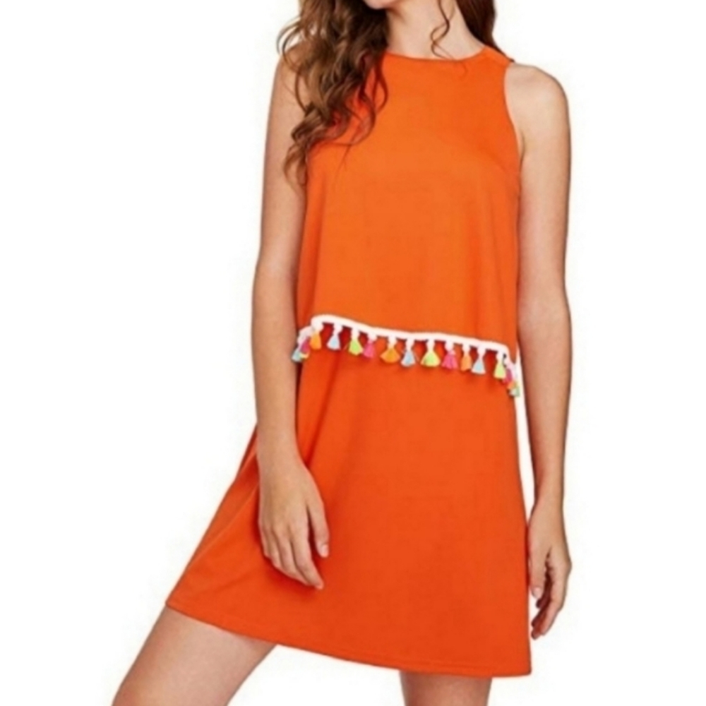 5 FOR $25 A-line Pompom Tassel Trim Mini Dress NWT